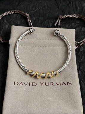 David Yurman Sterling Silver & Gold Cable Bracelet with Diamond Accents